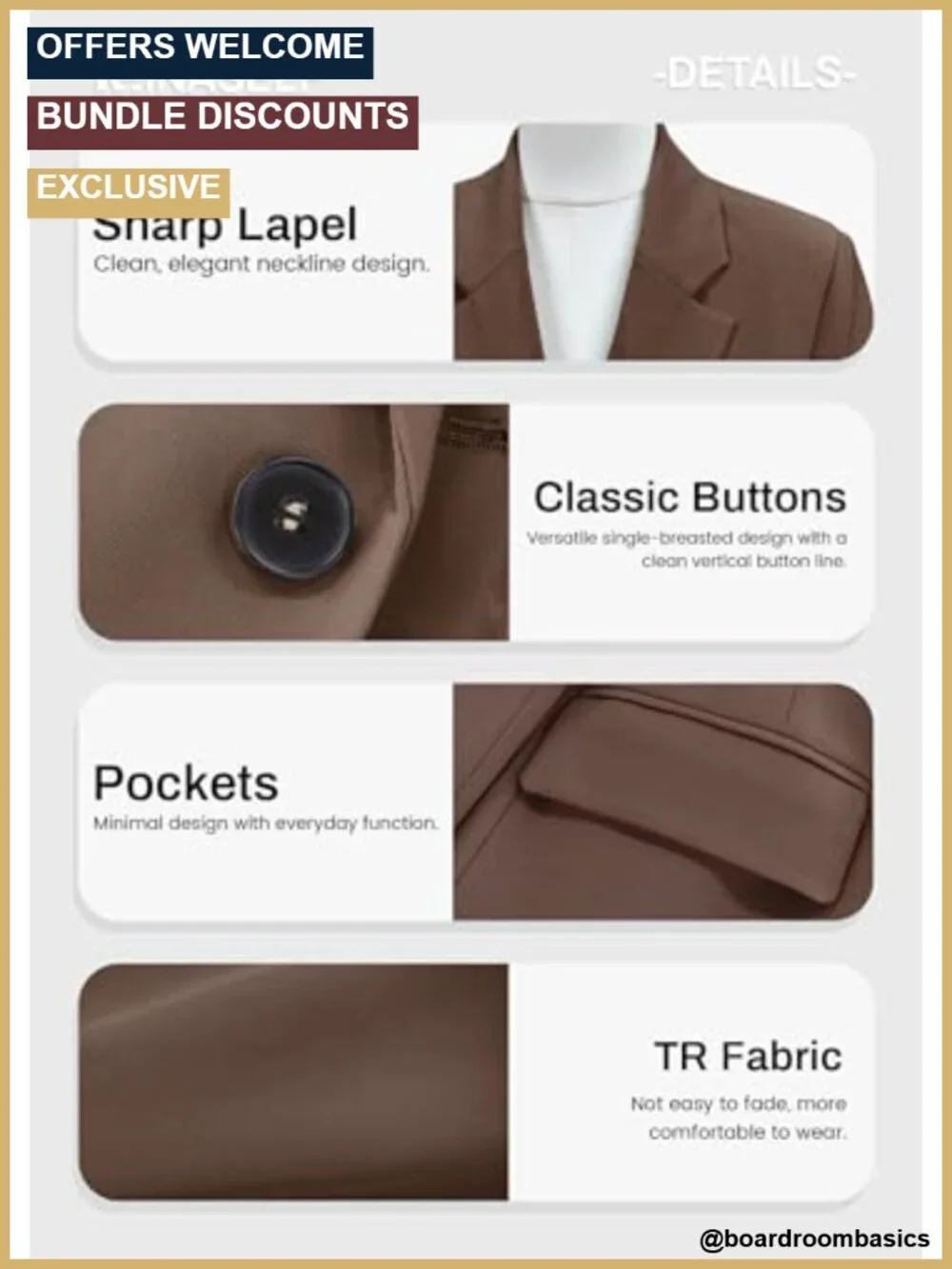 Casual Blazer Jacket - Lightweight Fully Lined Work Office Button Suit with
